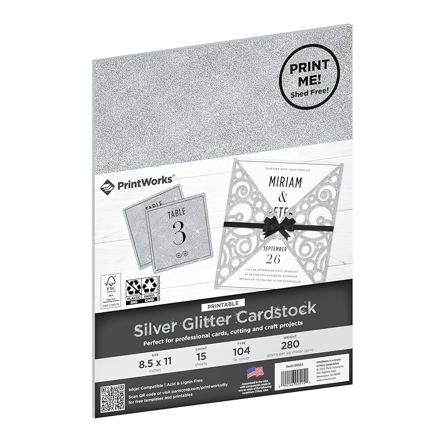 Amazon.com: Printworks Printable Silver Glitter Cardstock